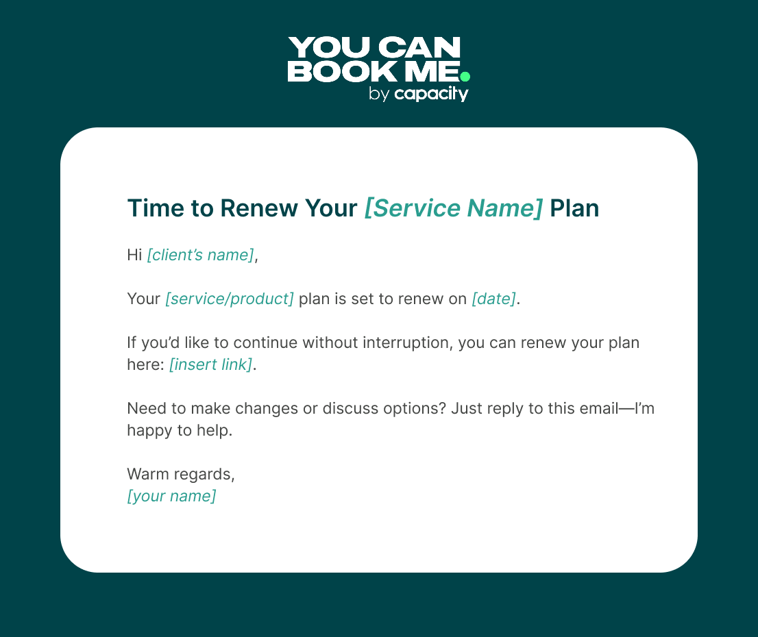 Friendly renewal reminder email template