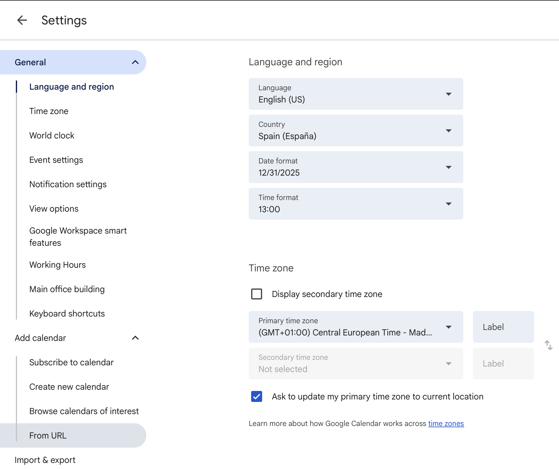 Add calendar from URL