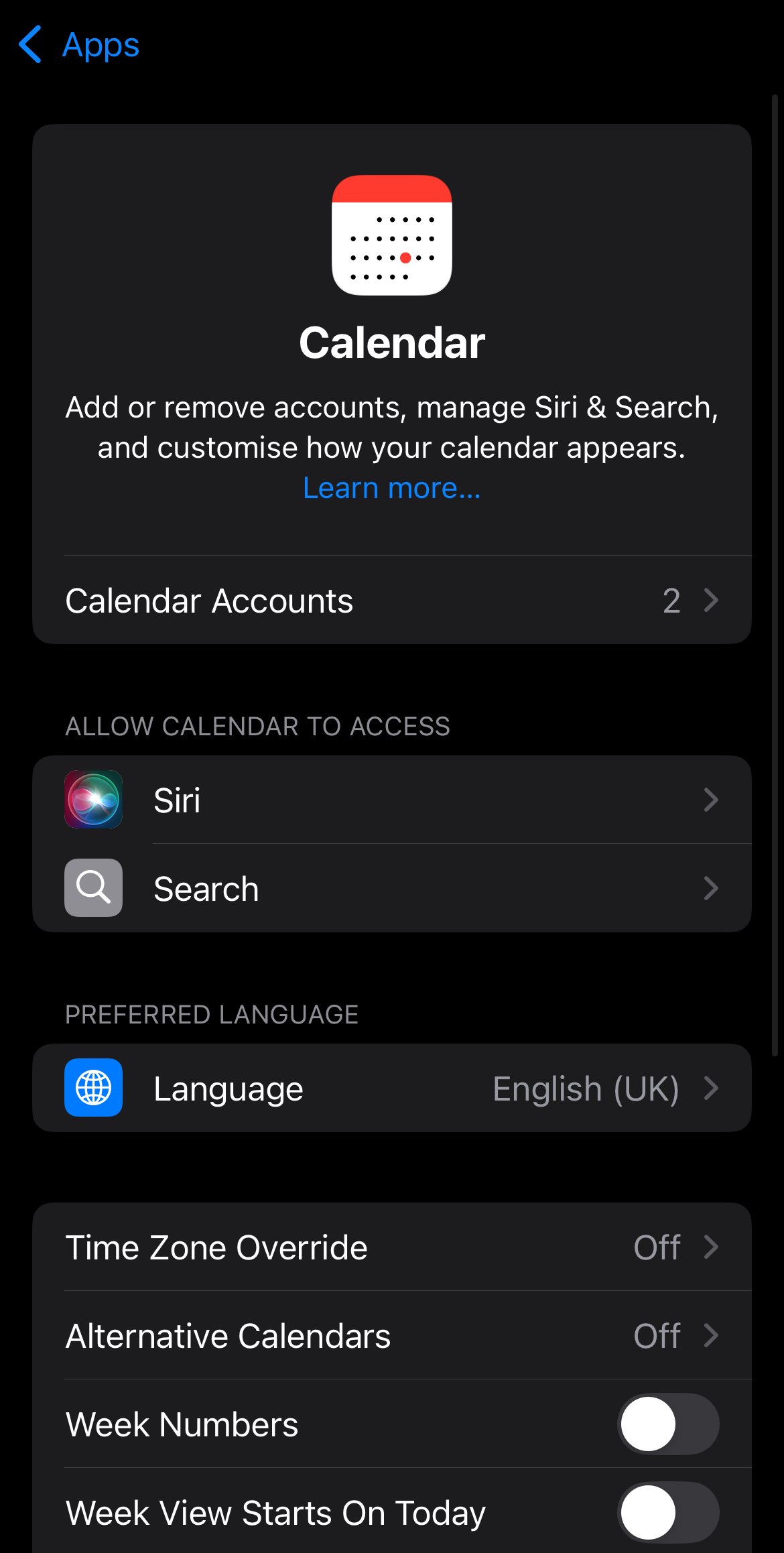 iPhone calendar accounts