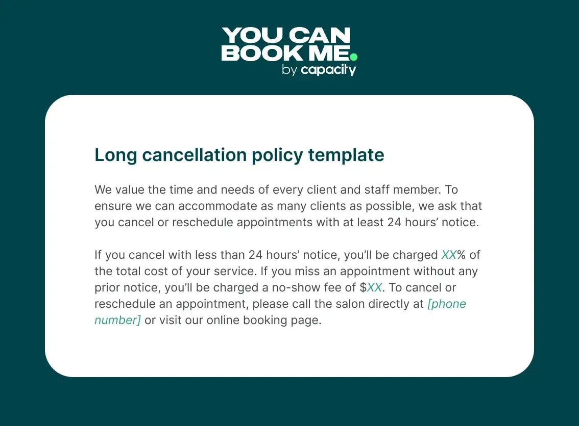 Long cancellation policy template