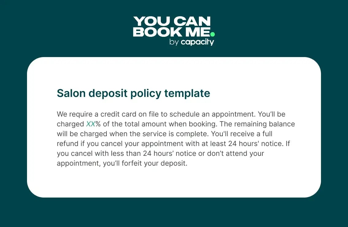 Salon deposit policy template