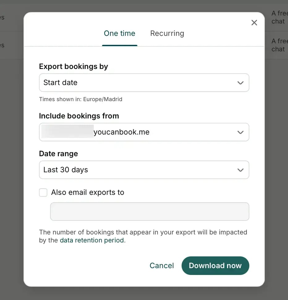 ycbm booking data export filters