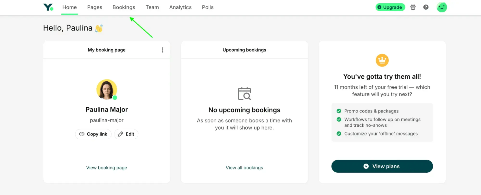 youcanbookme dashboard bookings