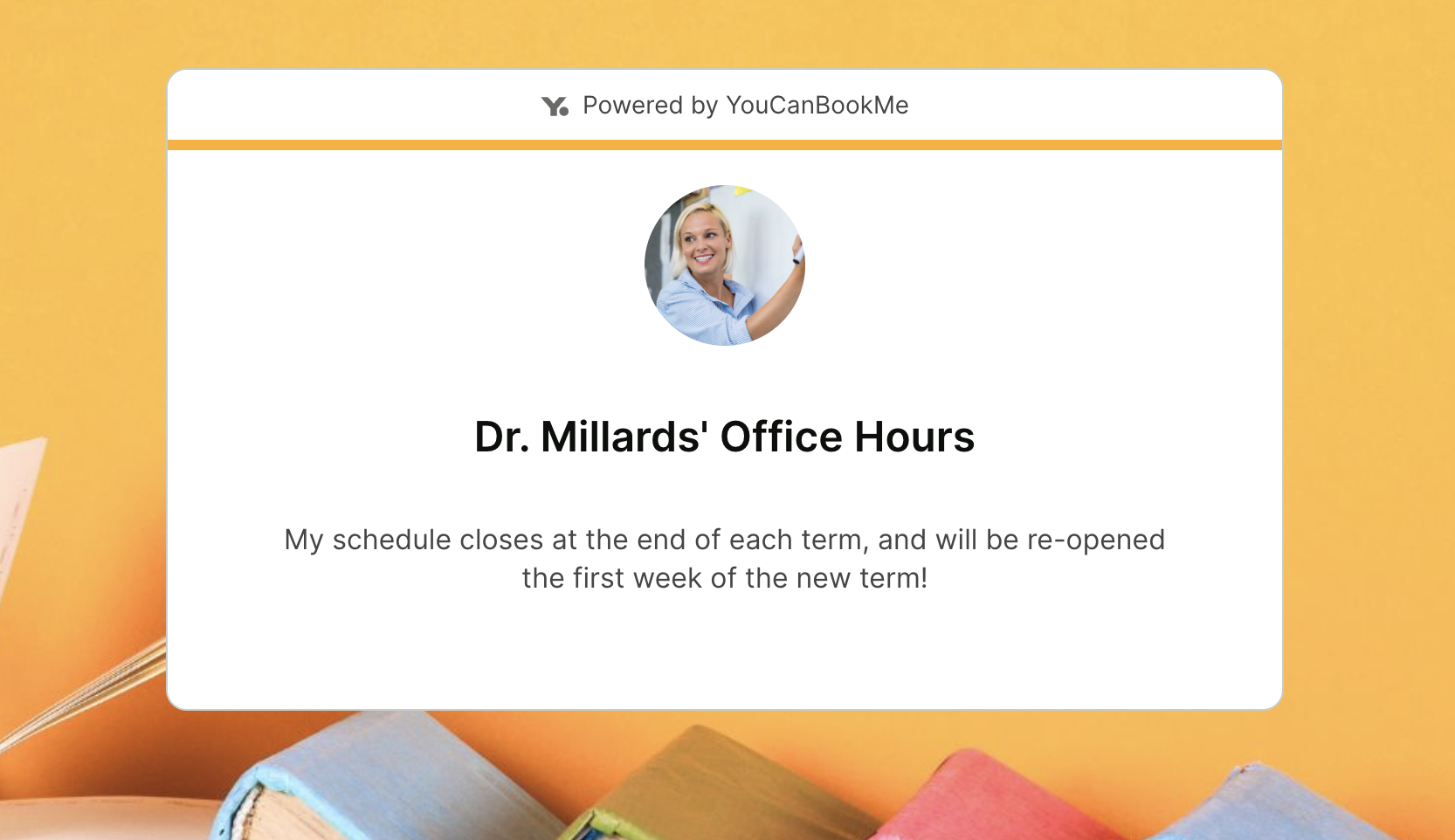 Custom offline message on a YCBM booking page