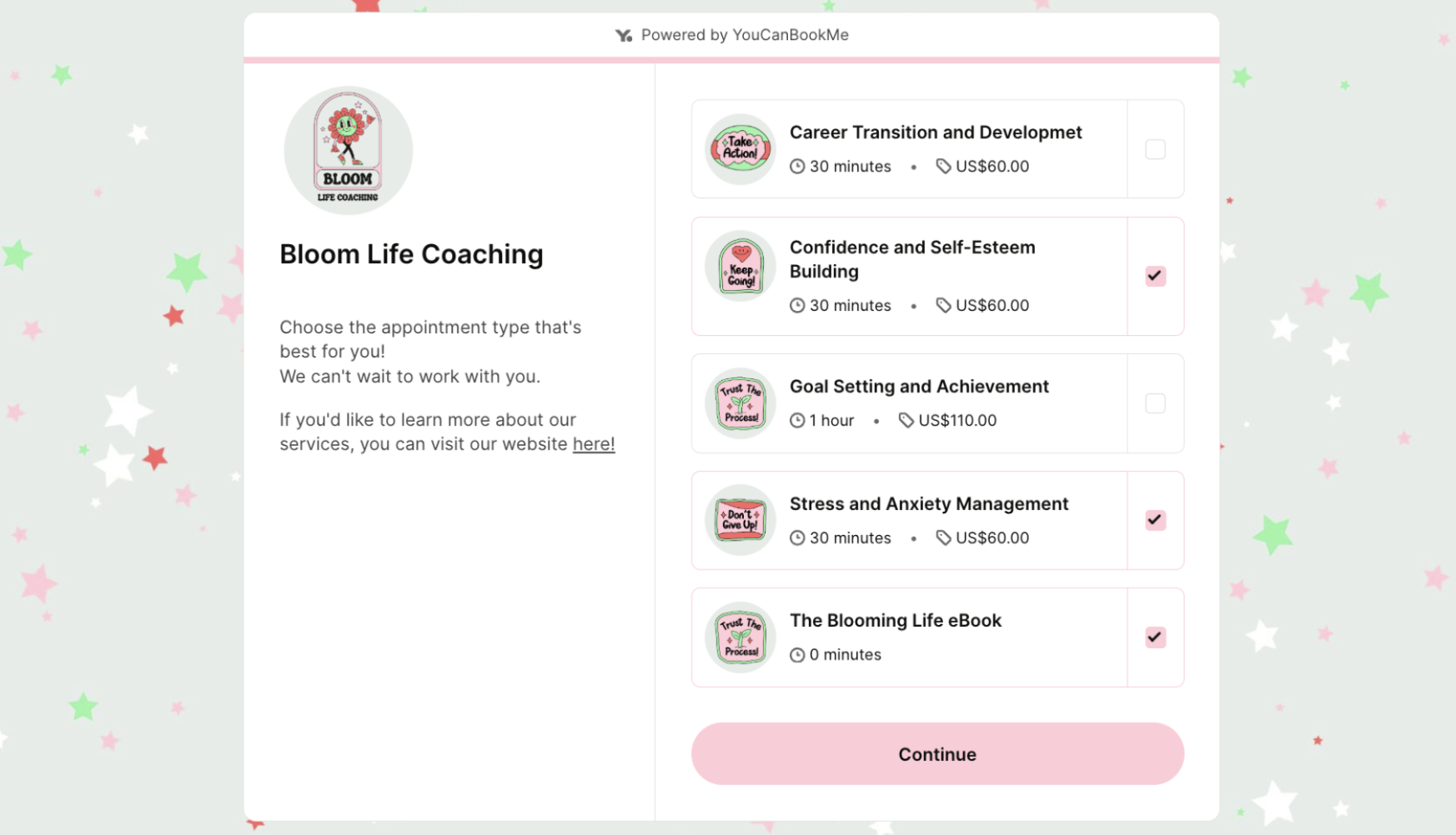 Multiple appointment types on one YCBM booking page