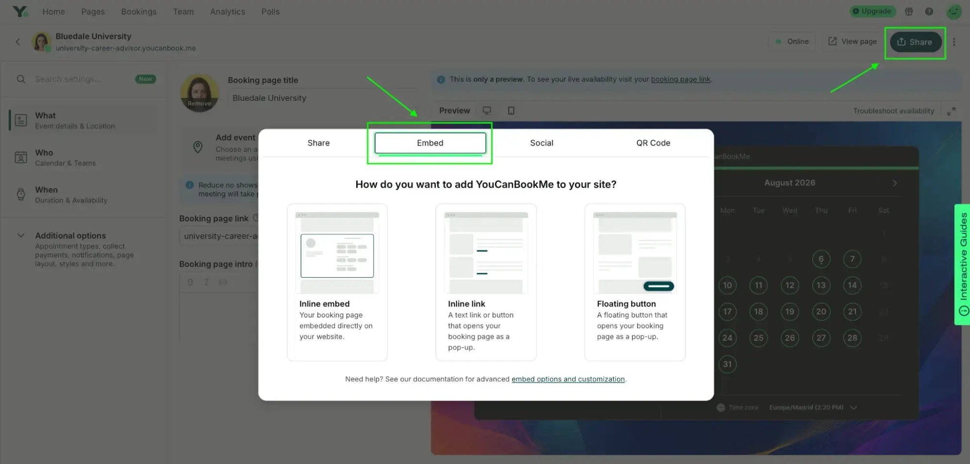how to embed your booking page on your website in YouCanBookMe