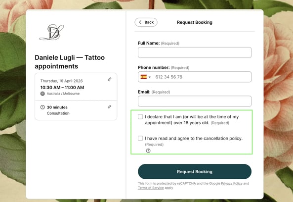 tattoo artist booking form template