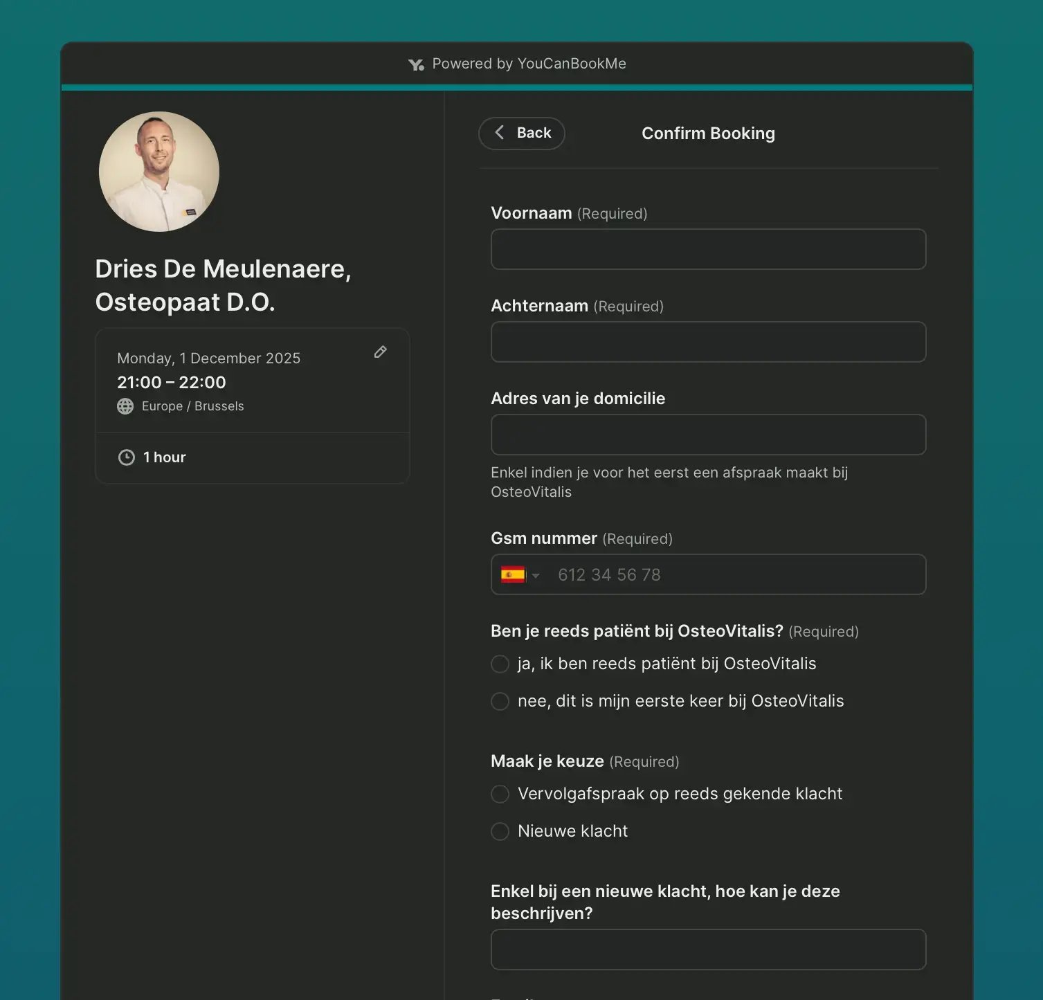 healthcare intake form example