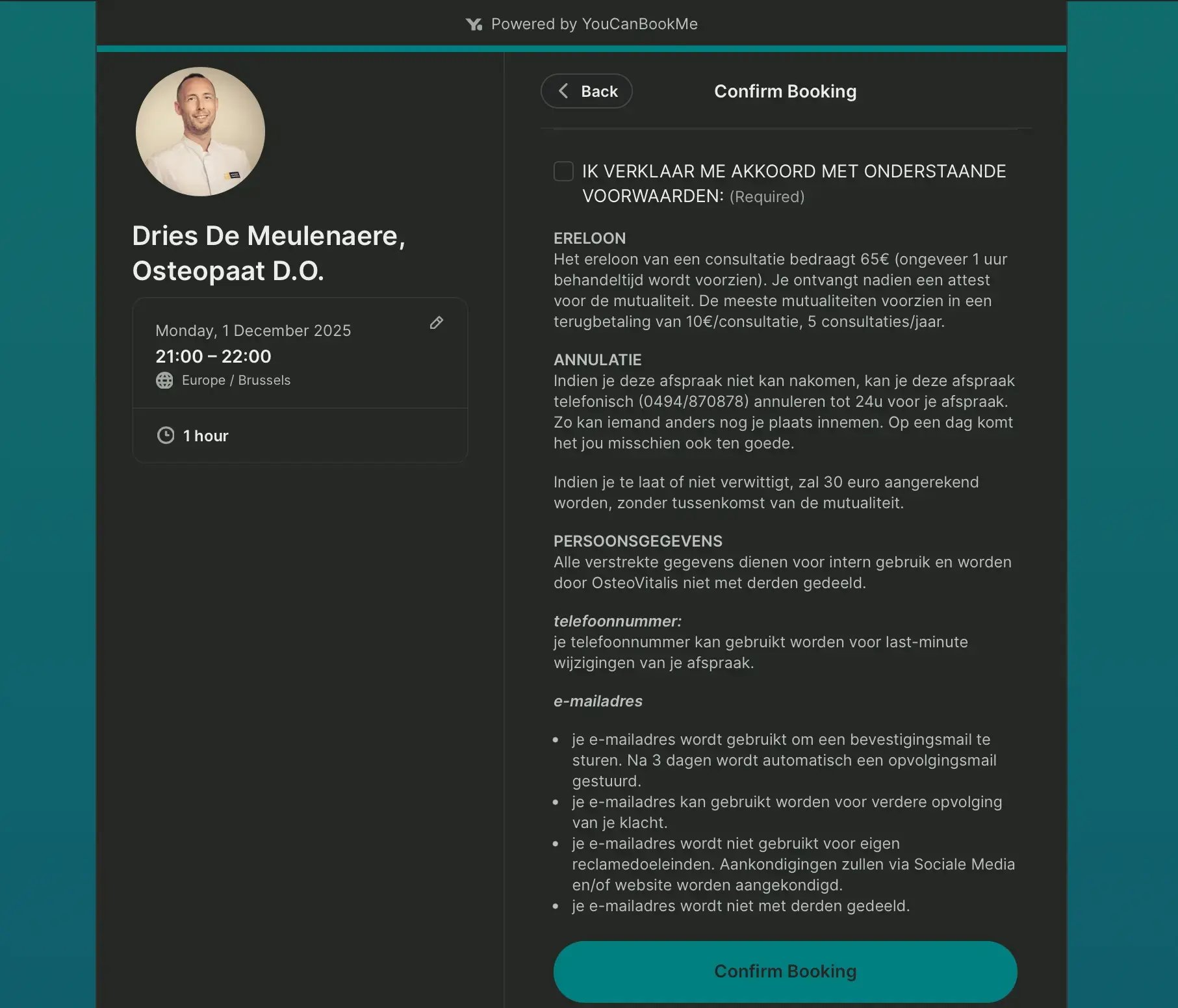 healthcare intake form with terms and conditions