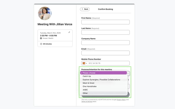 coaching booking form example