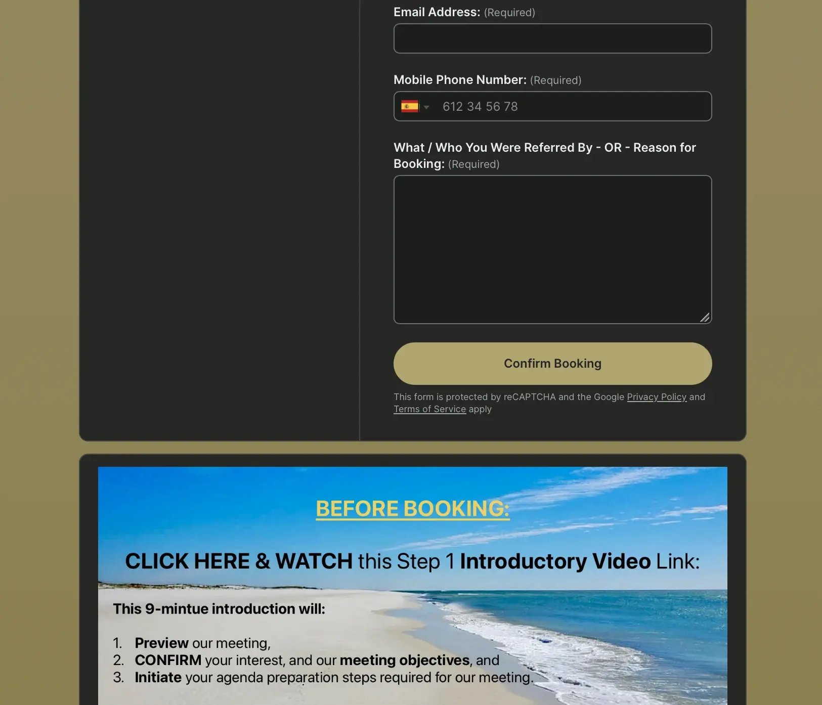 Booking form example with customized footer