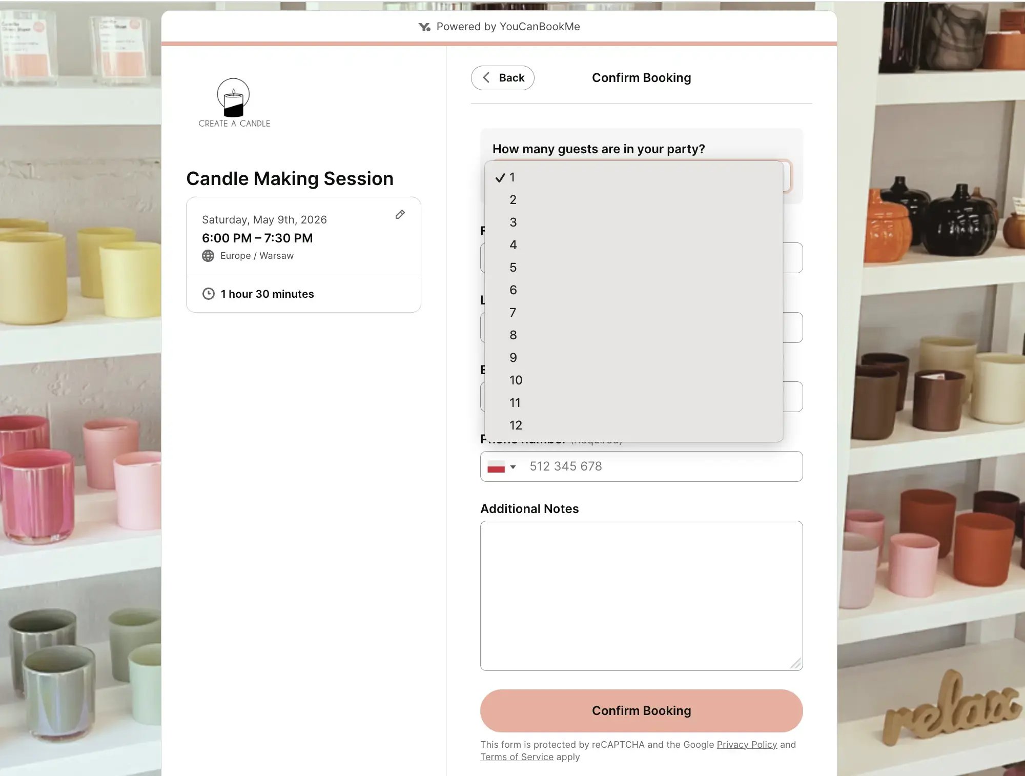 Booking page example that lets guests book a group appointment