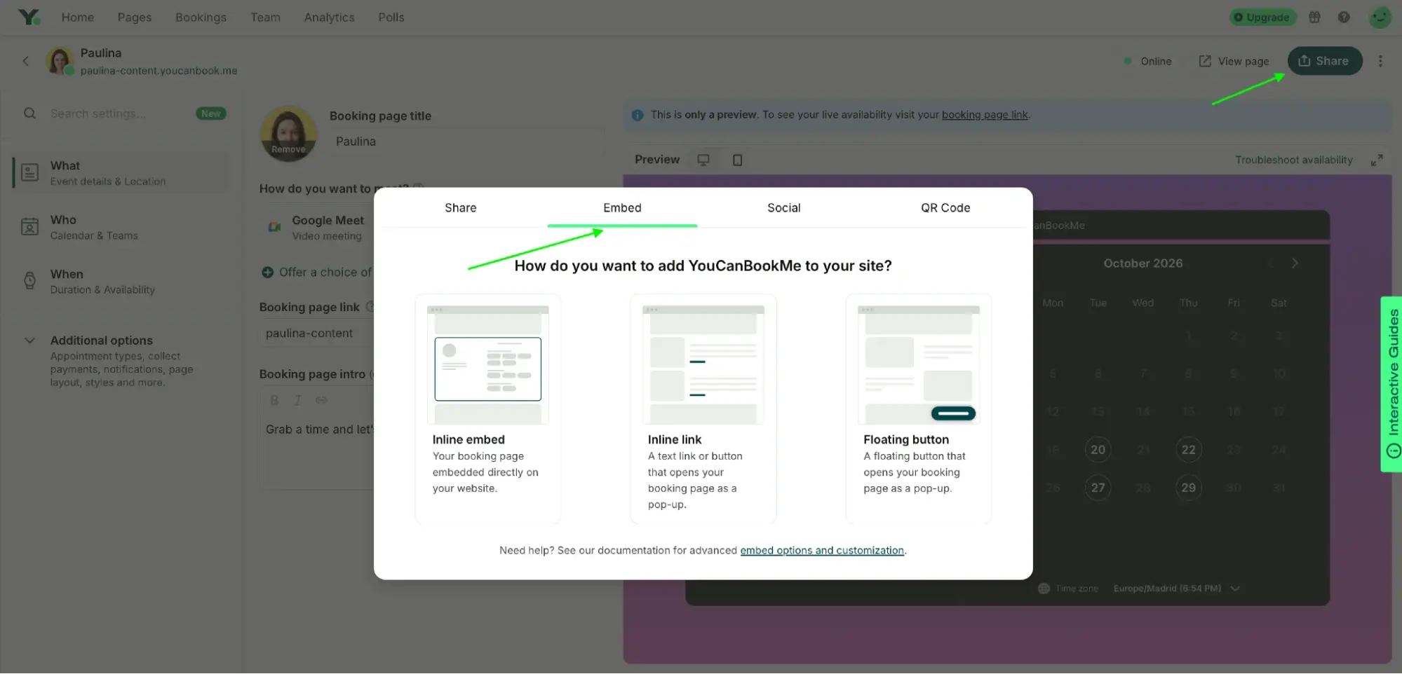 how to embed youcanbookme booking page