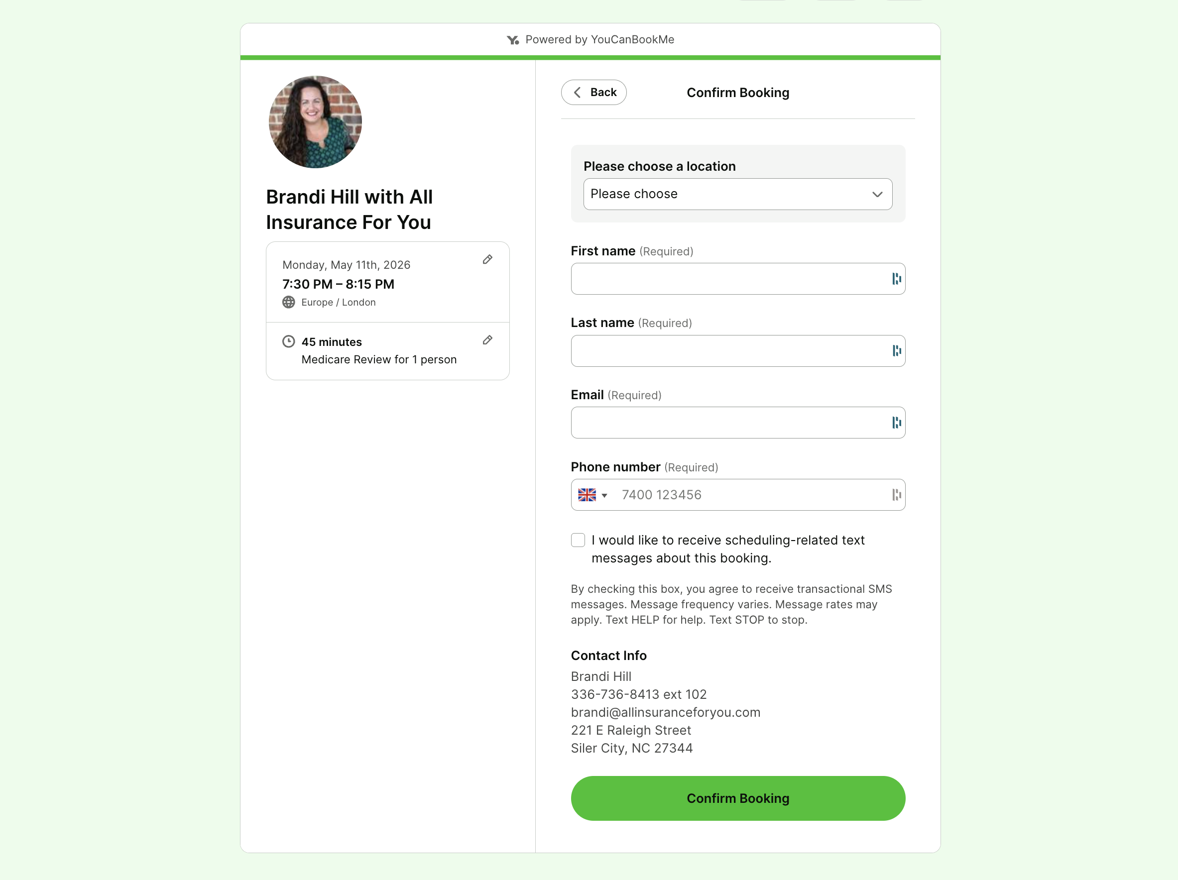 All Insurance For You YCBM Booking Form