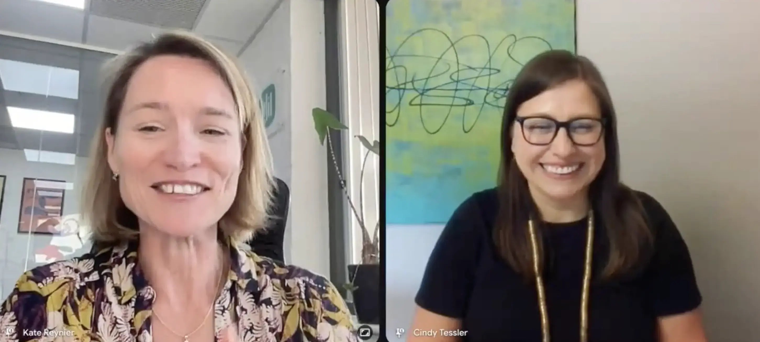 Kate Reynier from YouCanBookMe chatting with customer of the week Cindy Tessler