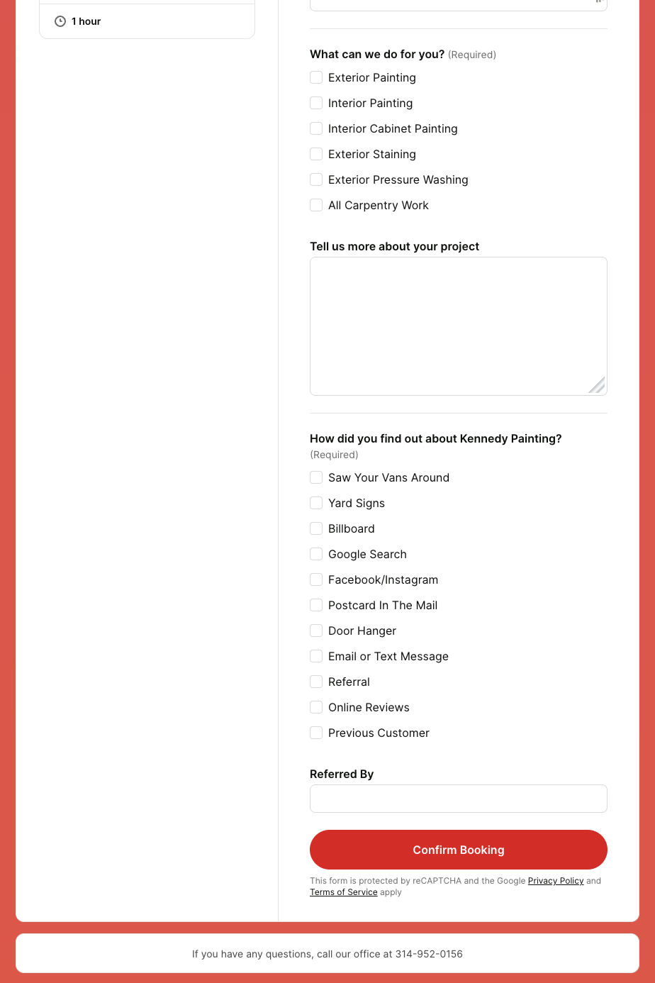 Kennedy Paintings YCBM booking form questions