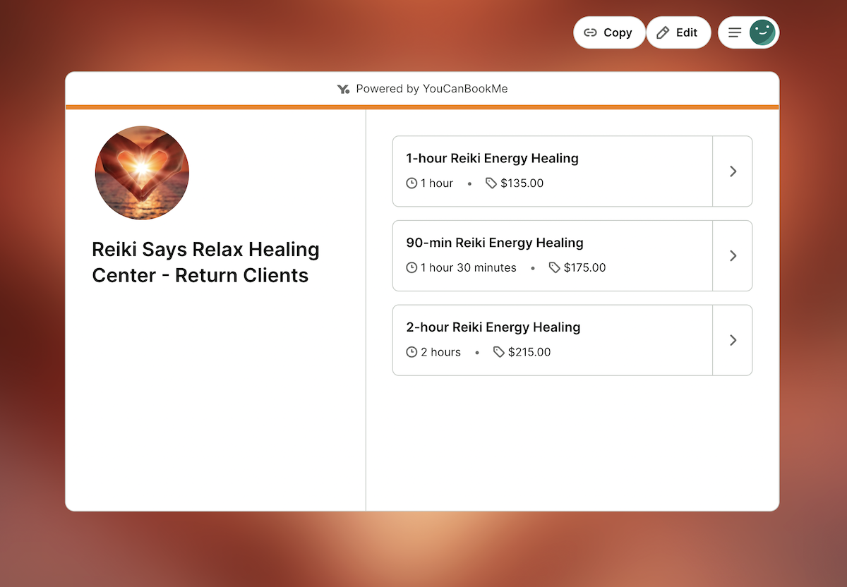 Reiki Says Relaxs YouCanBookMe booking page