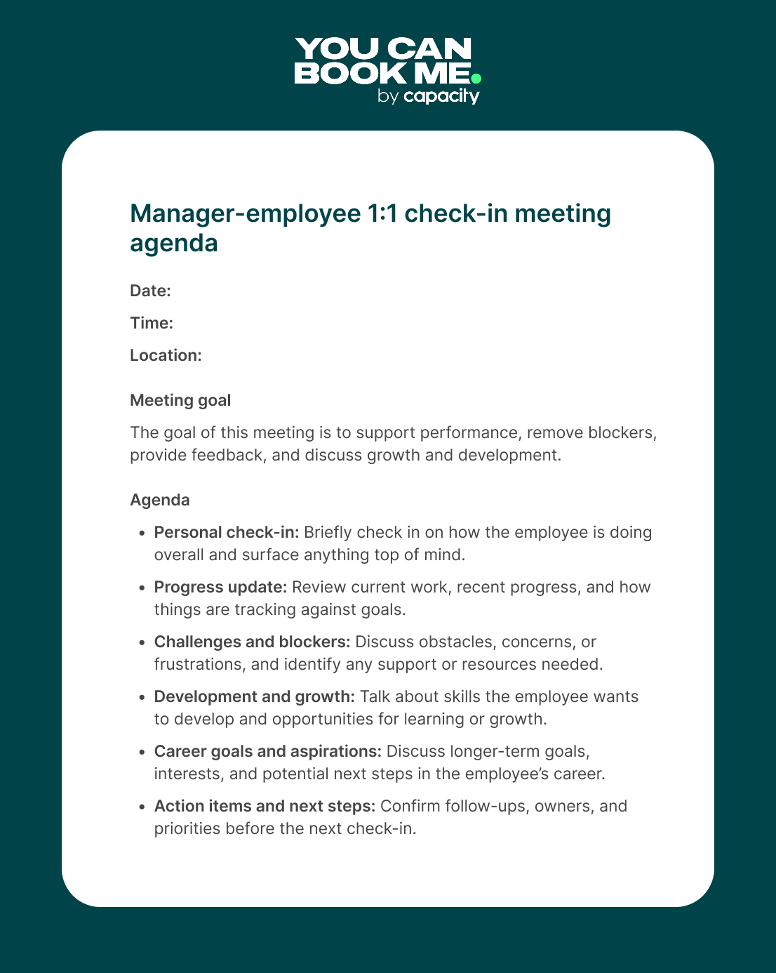 Manager-employee 1_1 check-in meeting agenda