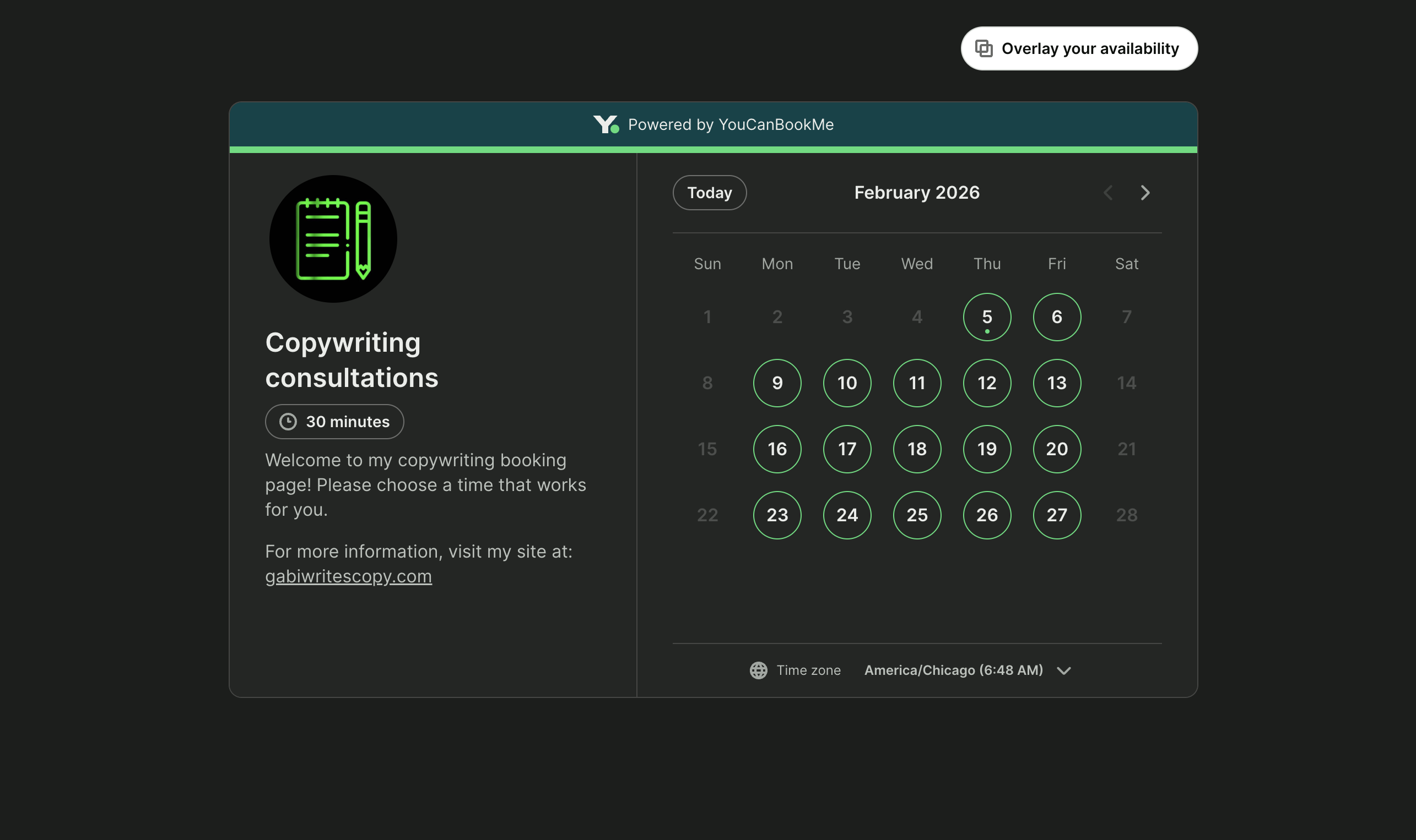 YouCanBookMe free booking page example