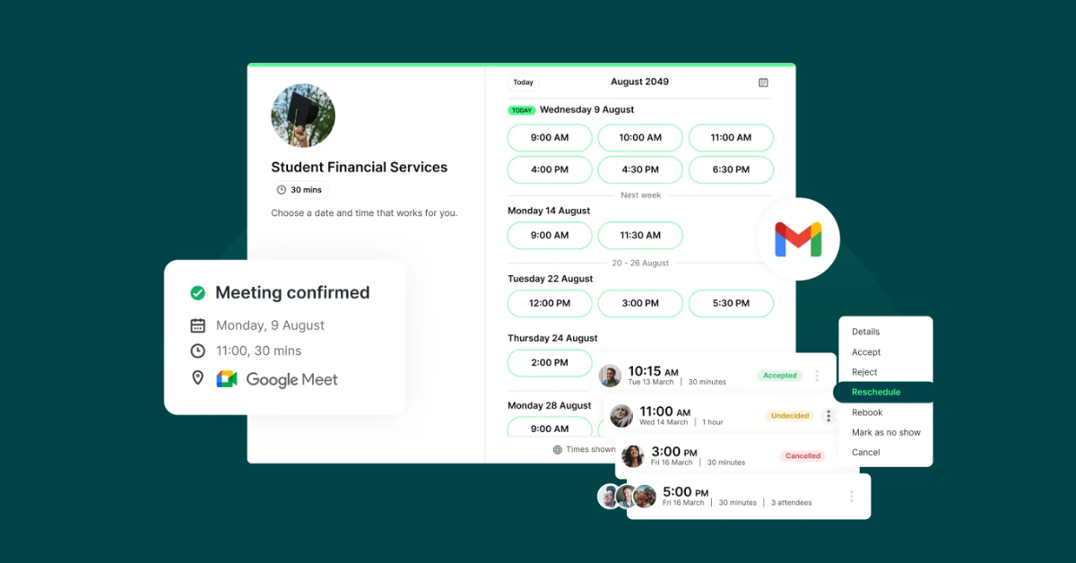 Education scheduling flow YouCanBookMe