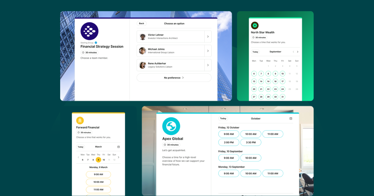 Financial services booking page examples