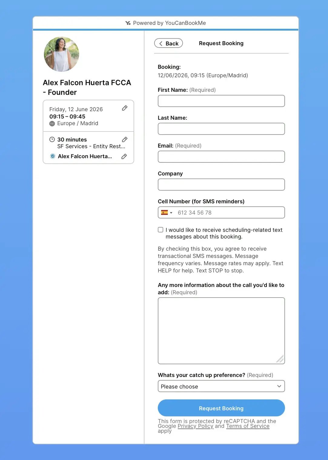 Accounting booking form example