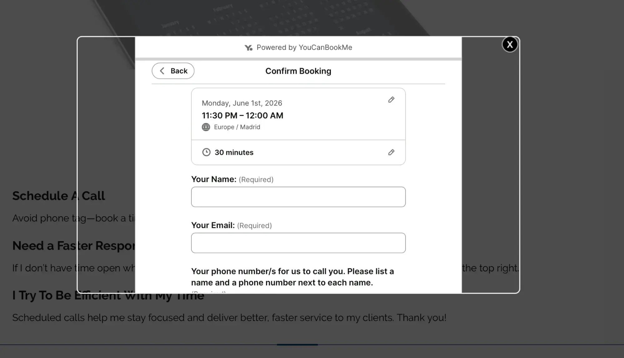 embedded booking form