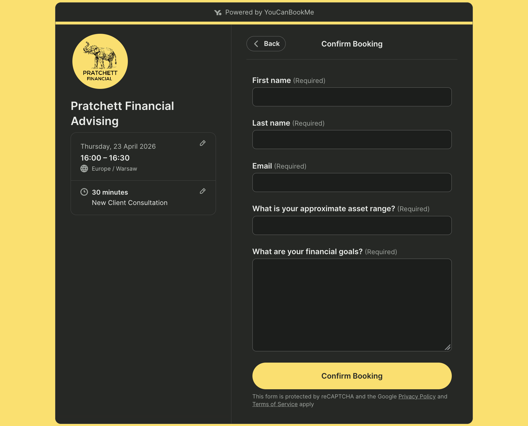 Financial advising intake form