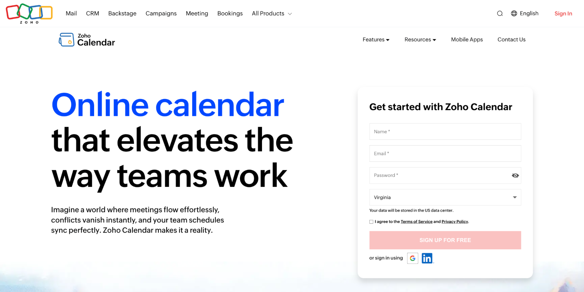 zoho free online calendar