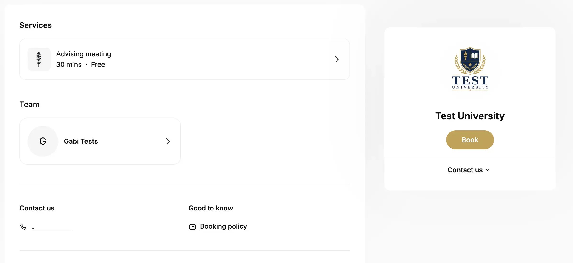 Setmore education booking page example