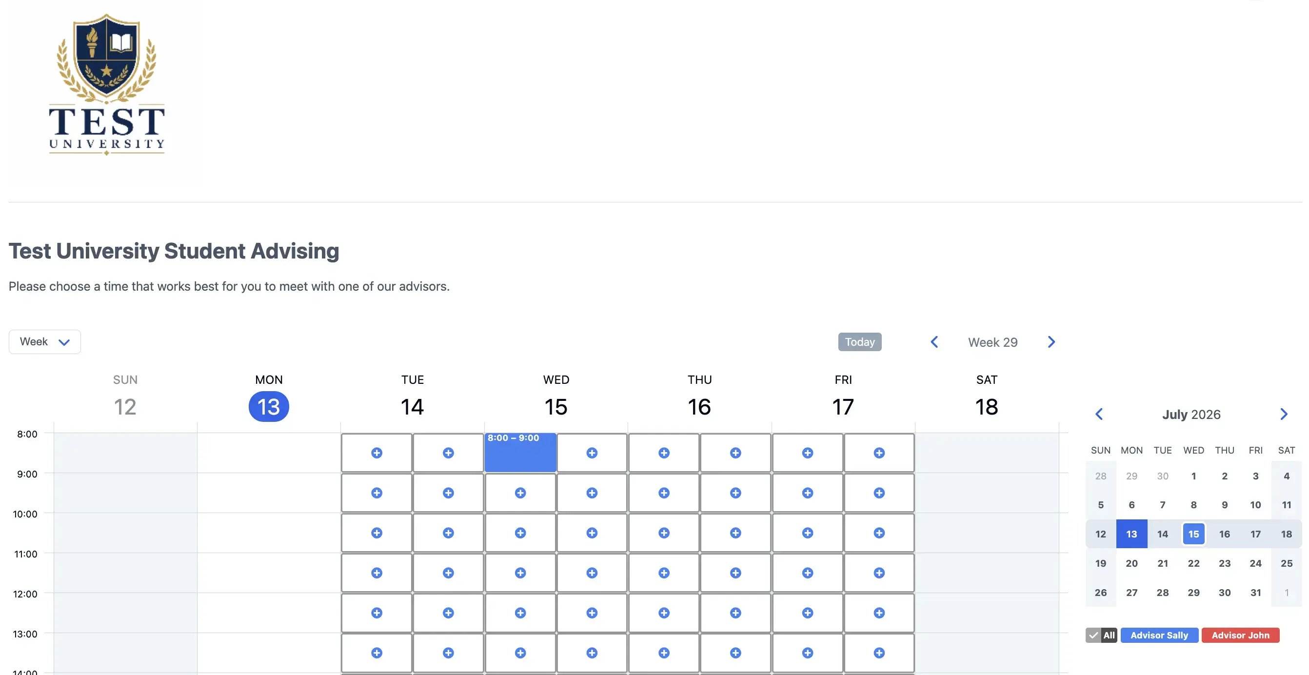 SuperSaas education booking page example