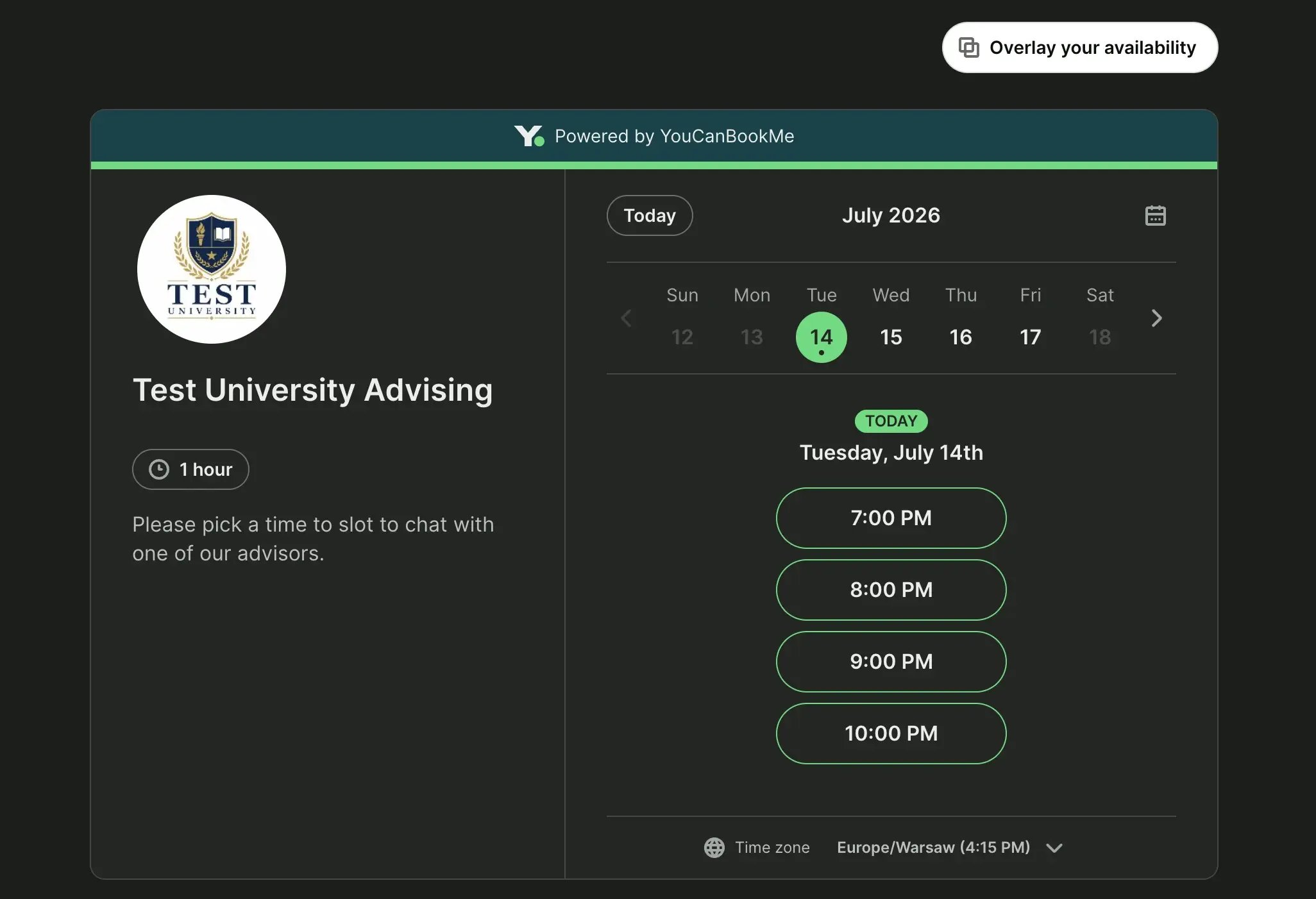 YouCanBookMe education booking page example