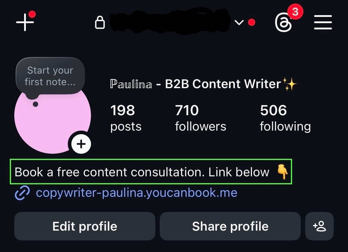 Instagram bio call to action