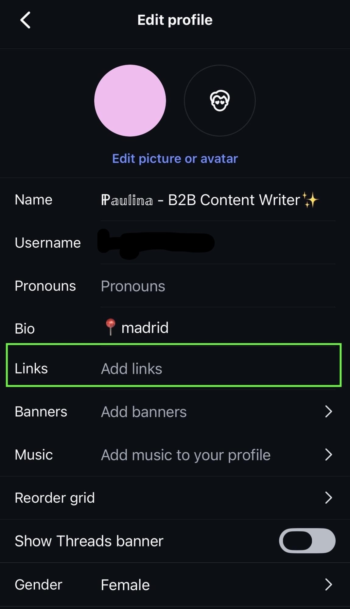 link field on instagram profile