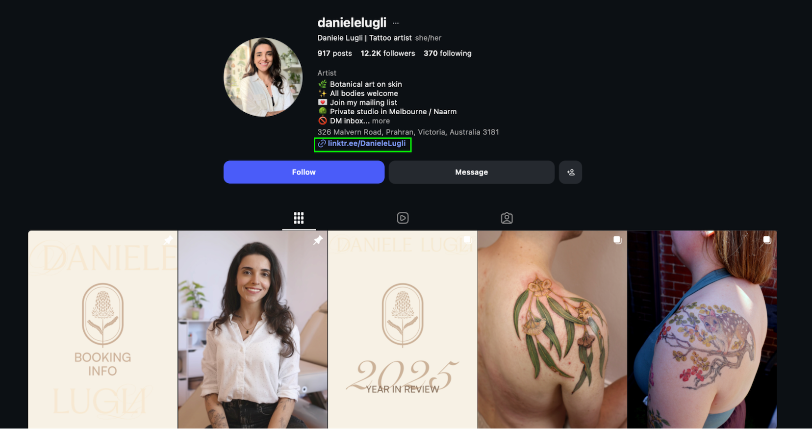 linktree linked in an instagram profile