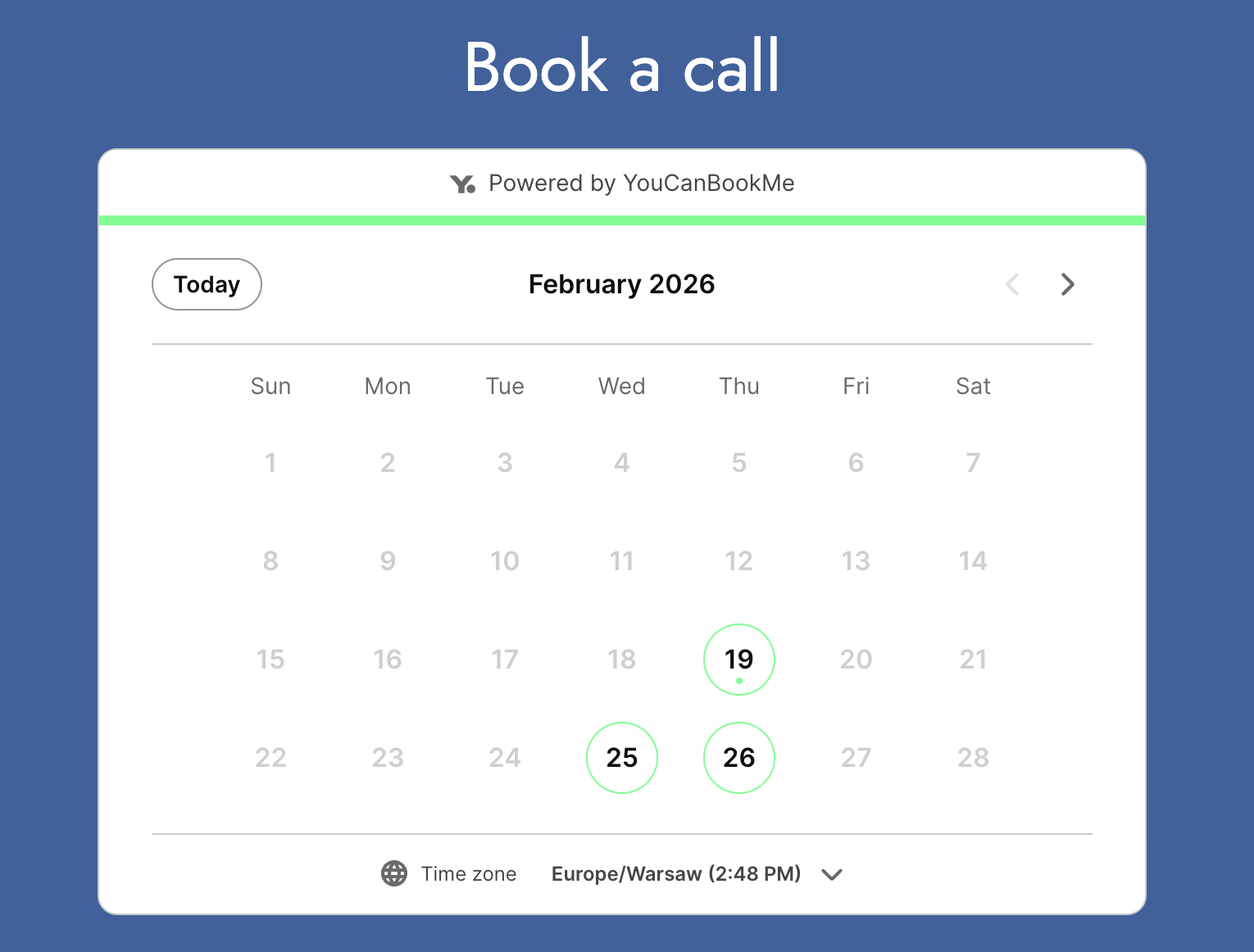 embedded booking page on a website