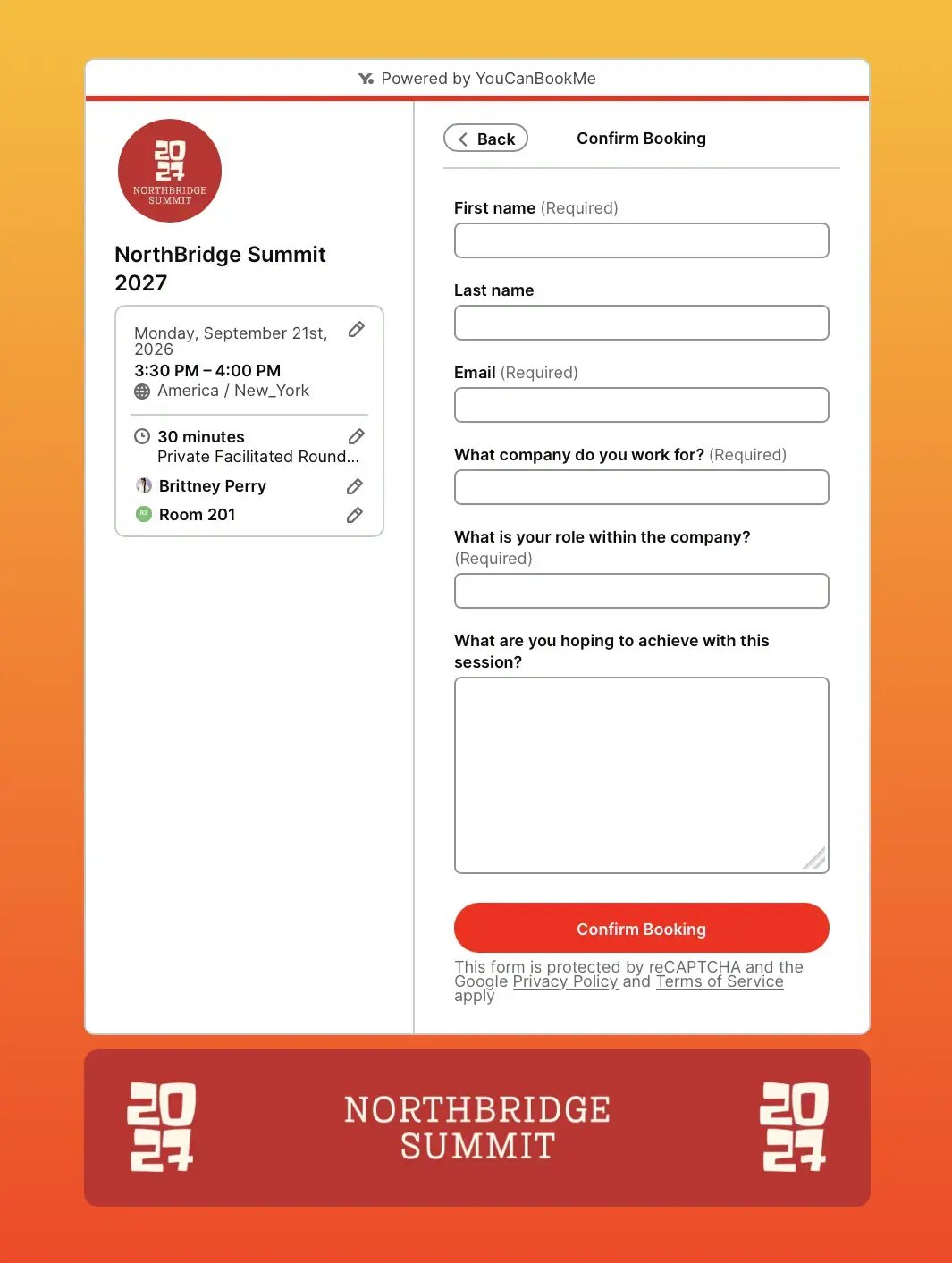 booking form