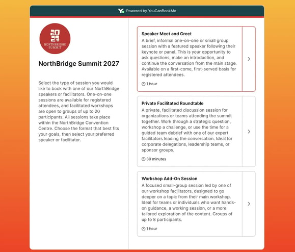 example booking page