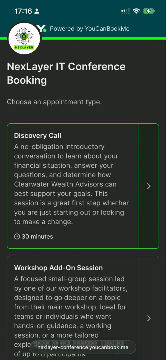 mobile booking page