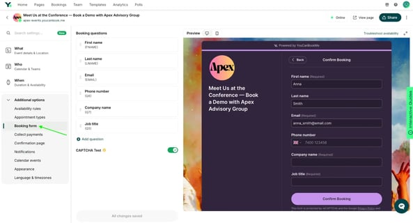 How to set up your conference meeting booking form in YouCanBookMe