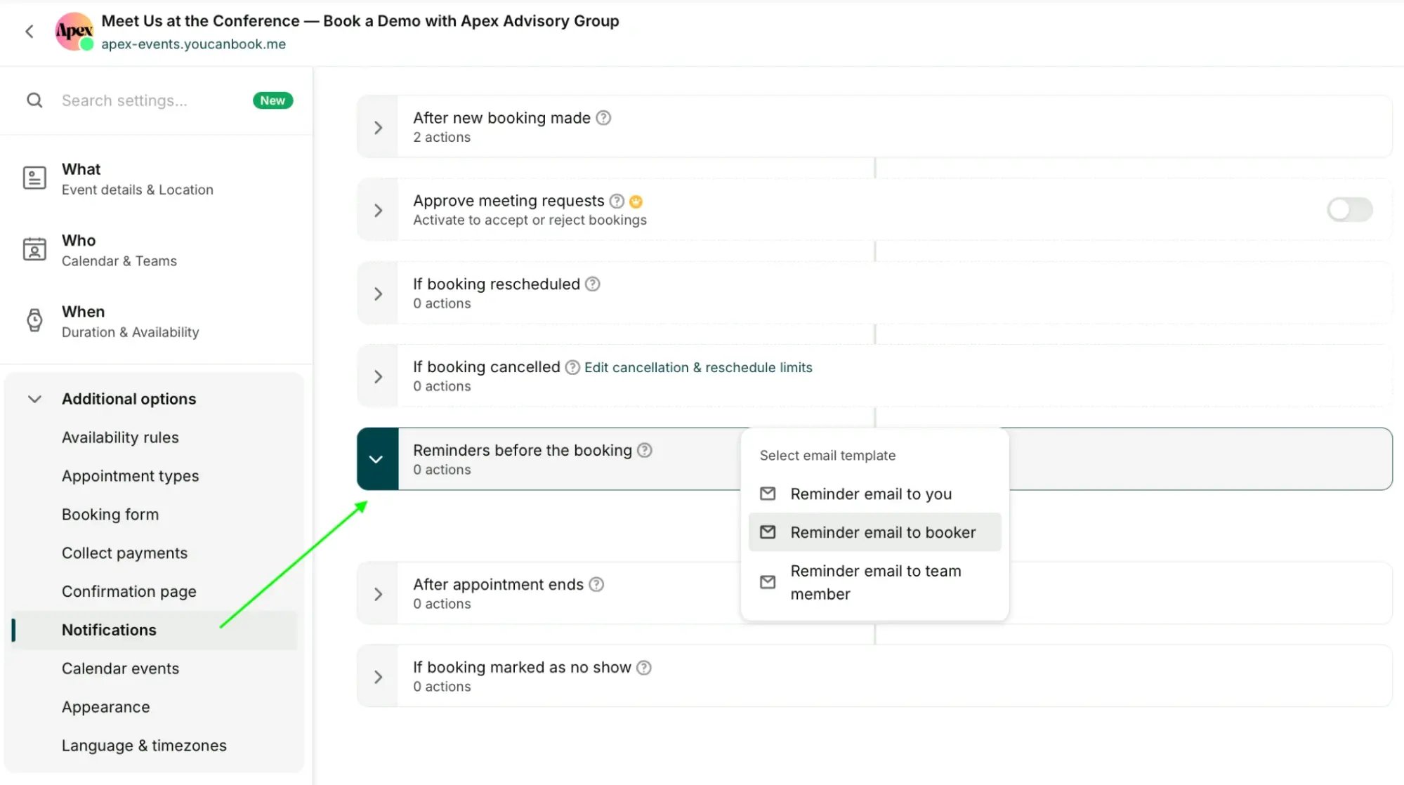 How to set up meeting email reminders in YouCanBookMe