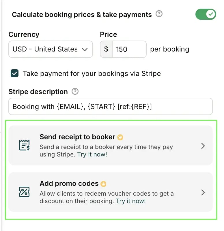 Adding promo codes and receipts in YouCanBookMe