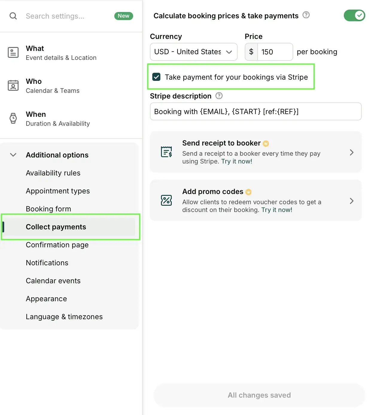 How to start taking bookings with Stripe in YouCanBookMe