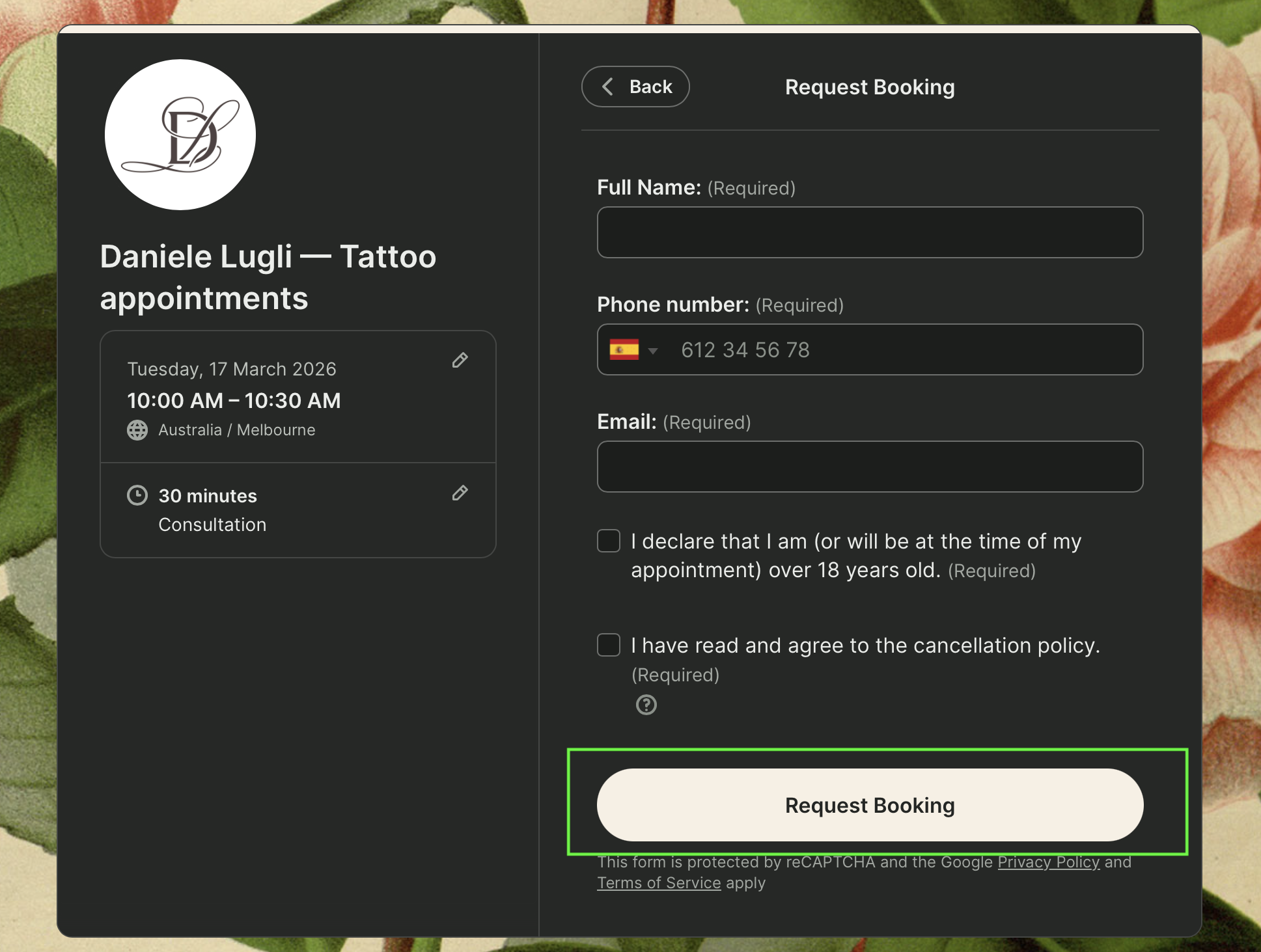 YouCanBookMe booking for with request booking button that lets you qualify leads before accepting a meeting