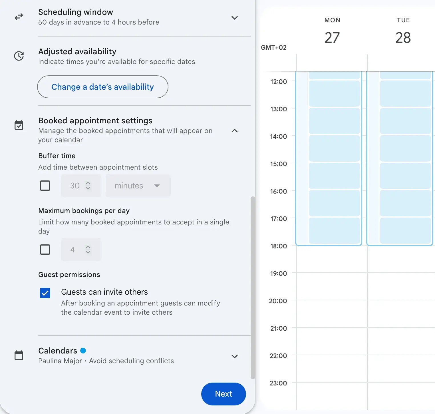 google calendar availability settings