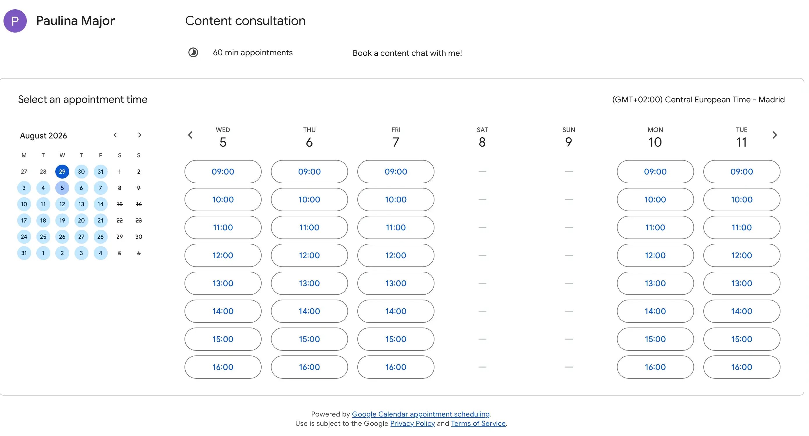 google calendar booking page