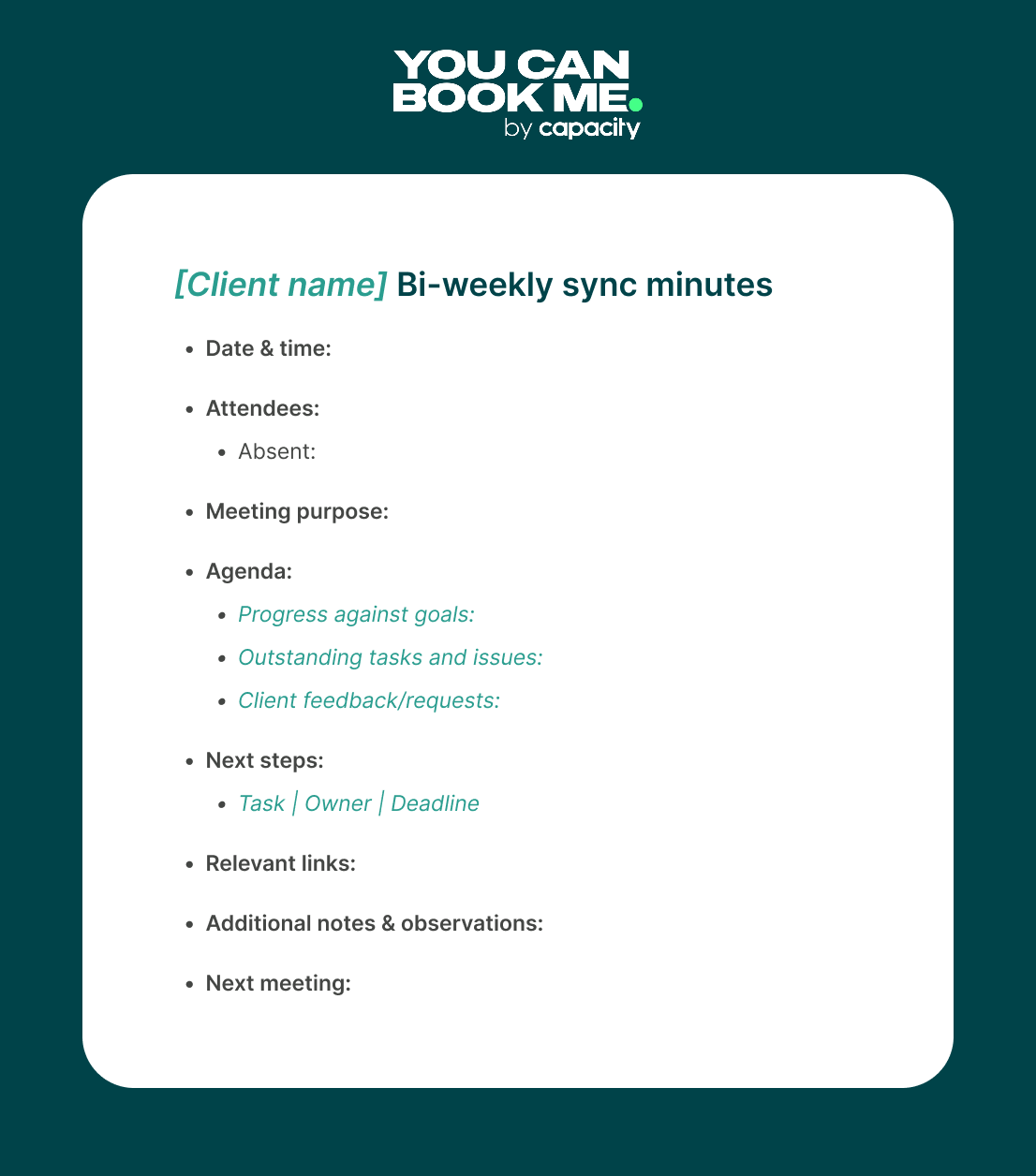 Recurring client check-in minutes template