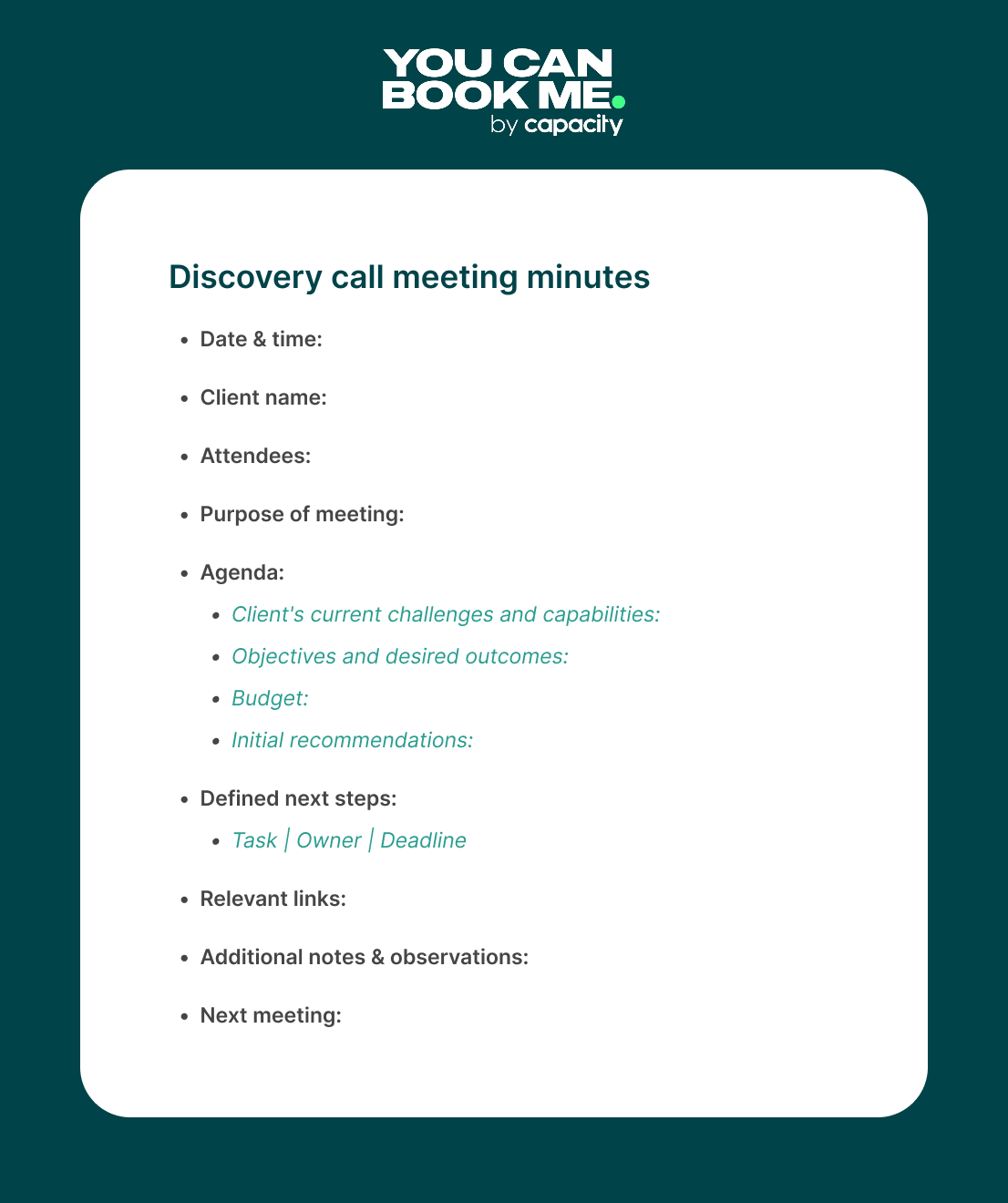 Discovery call meeting minutes template
