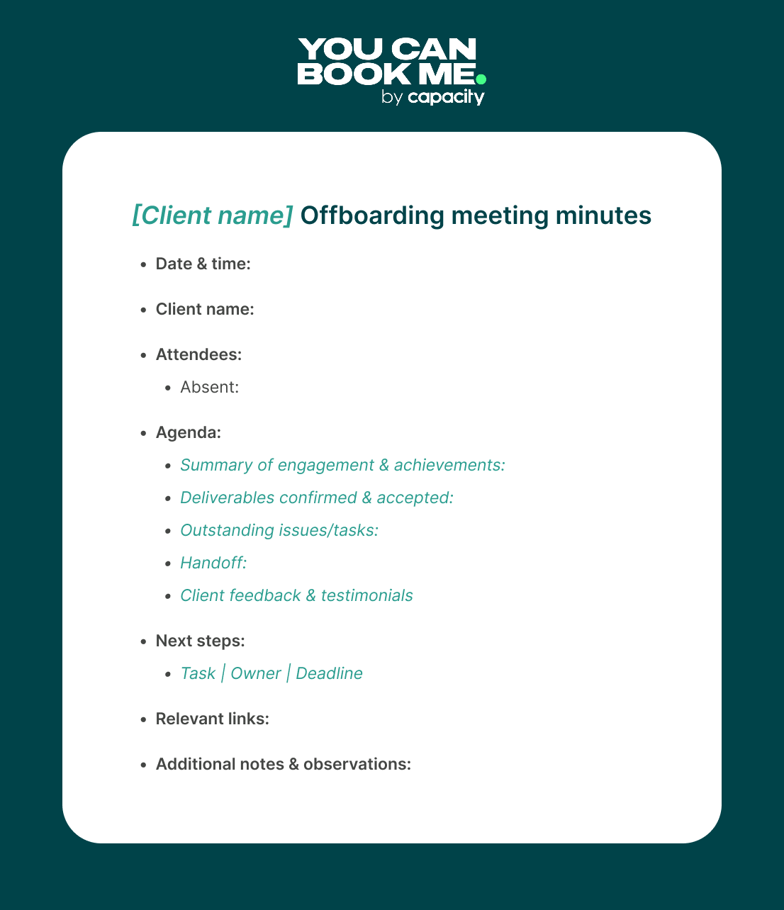 Client offboarding meeting minutes template