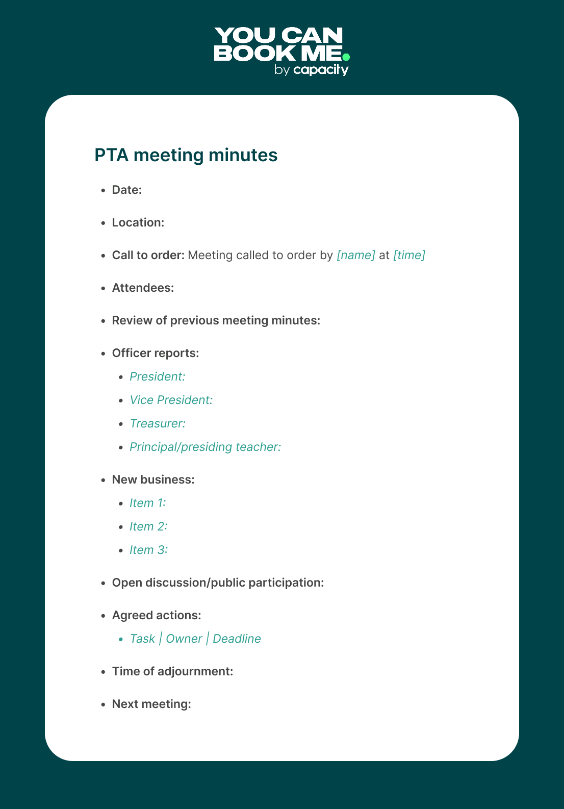 PTA meeting minutes template